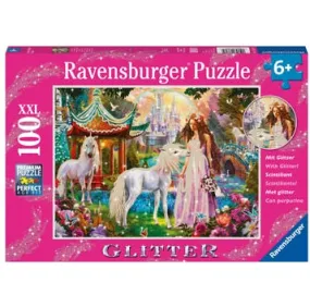 100 pc Puzzle - Princess with Unicorn Puzzle Glitter