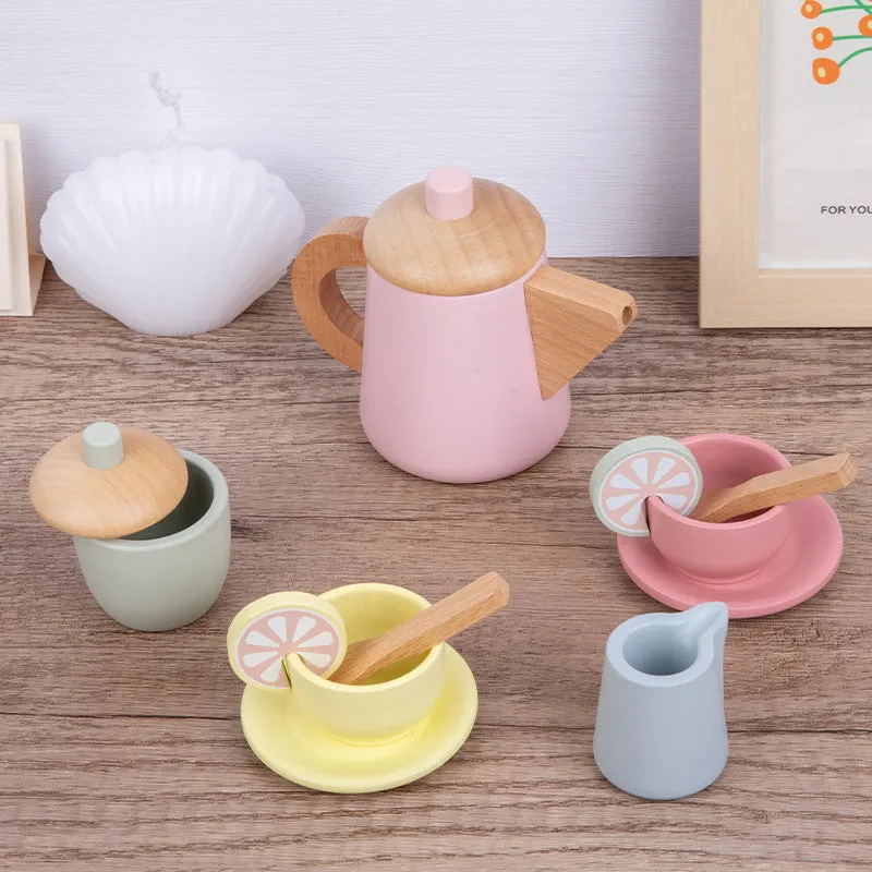 12 Pcs Wooden Tea Cup Saucers Spoons Tray Set