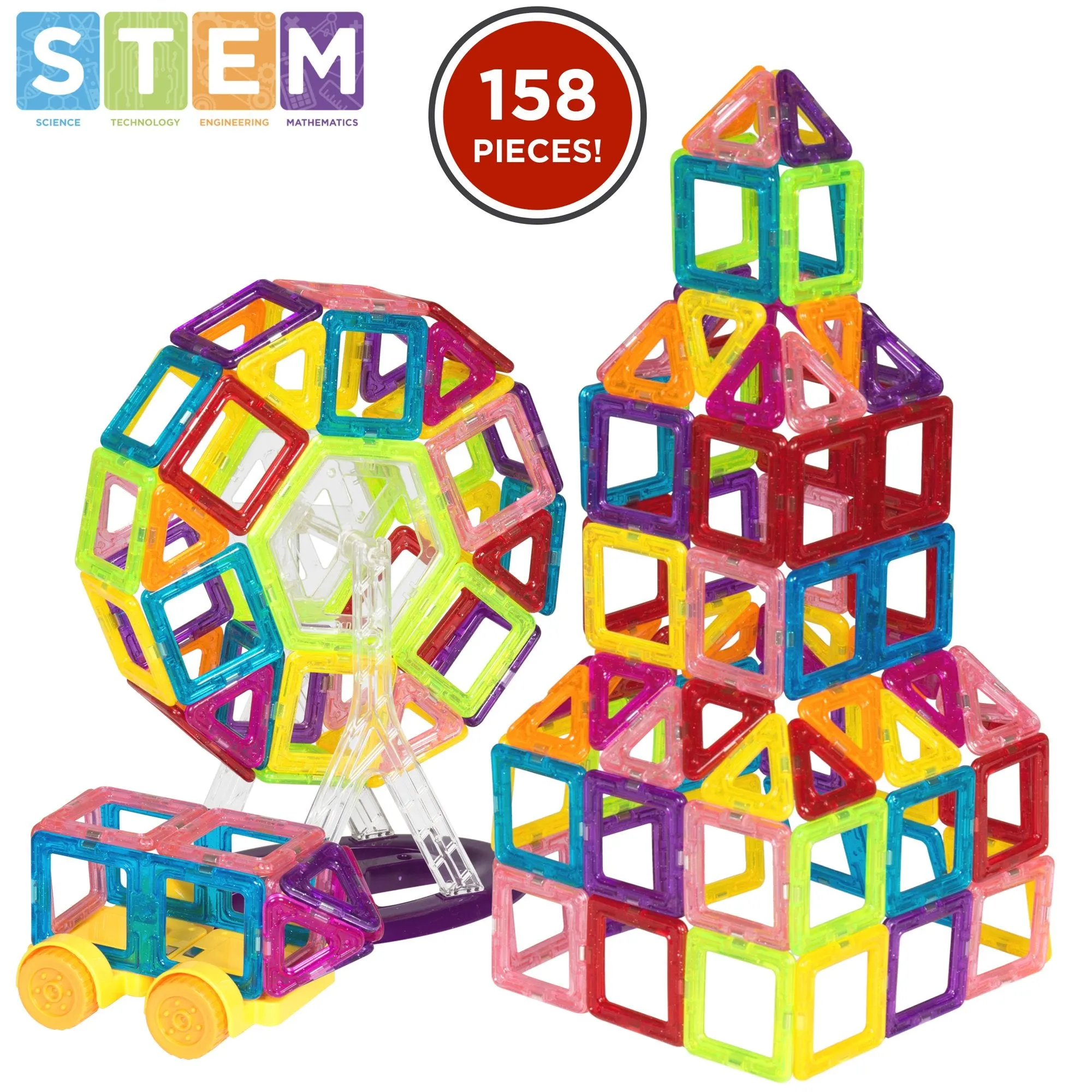 158-Piece Kids Clear Magnetic Building Block Tiles Toy Set - Multicolor