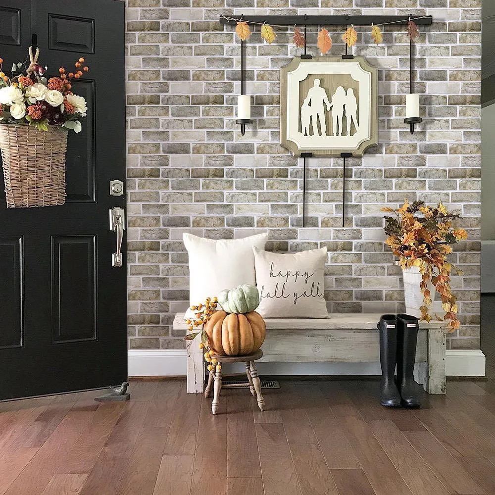 3D Brown-Gray Brick Peel and Stick Wall Tile