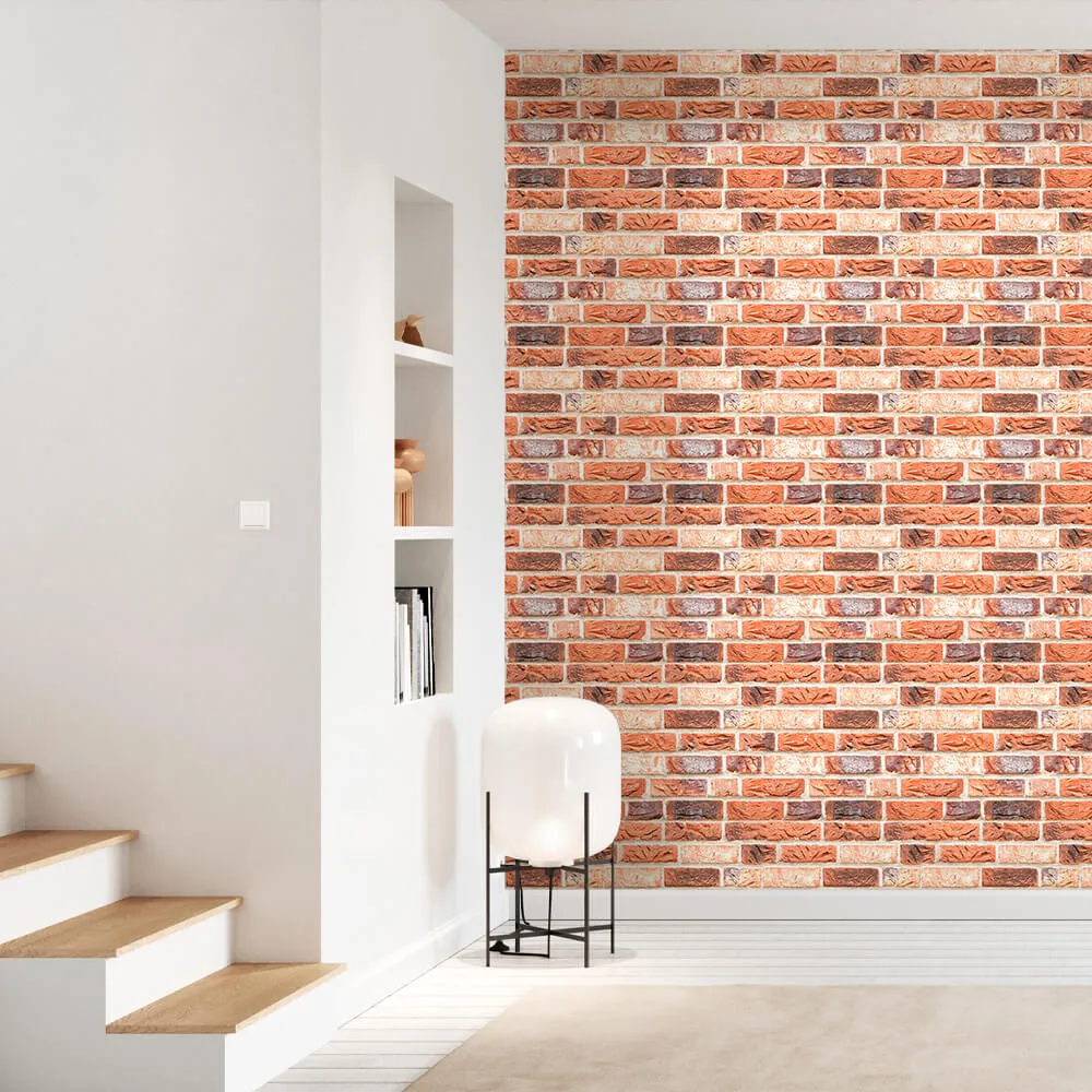 3D Orange Brick Peel and Stick Wall Tile