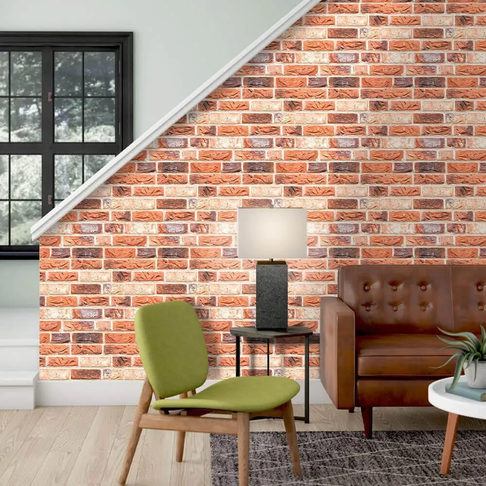 3D Orange Brick Peel and Stick Wall Tile