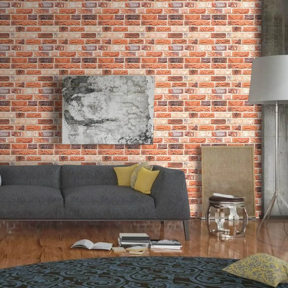 3D Orange Brick Peel and Stick Wall Tile