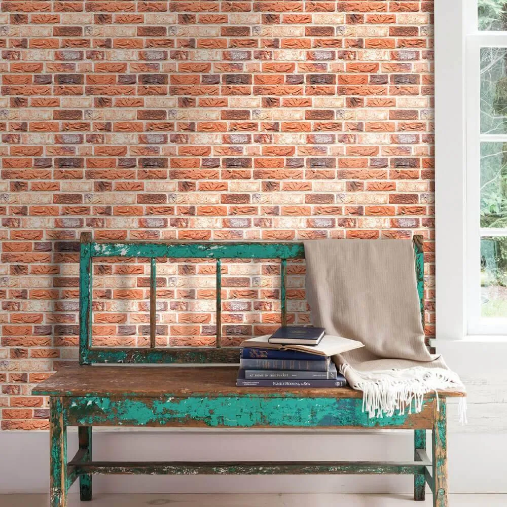 3D Orange Brick Peel and Stick Wall Tile