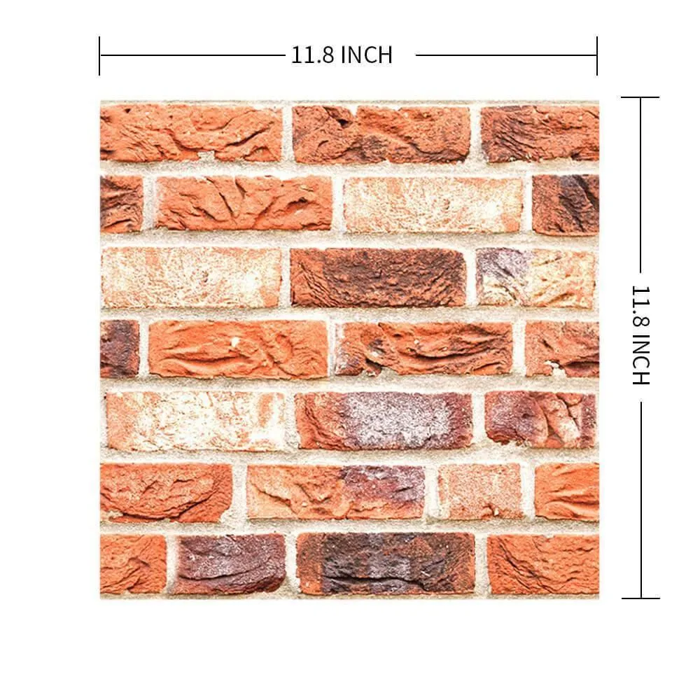 3D Orange Brick Peel and Stick Wall Tile