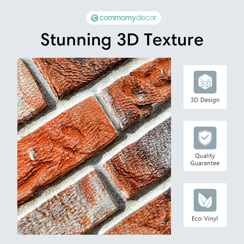 3D Orange Brick Peel and Stick Wall Tile