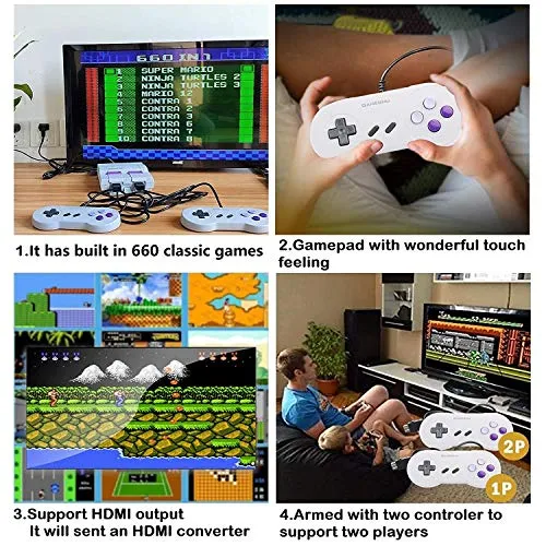 660 Retro Game Console,NES Classic Mini Game System with Build-in Video Games and 2 Controllers,AV and HDMI Output,An Ideal Gift for Kids and Adults.