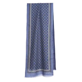 BLUE DOUBLE PATTERNED WOOL AND SILK SCARF