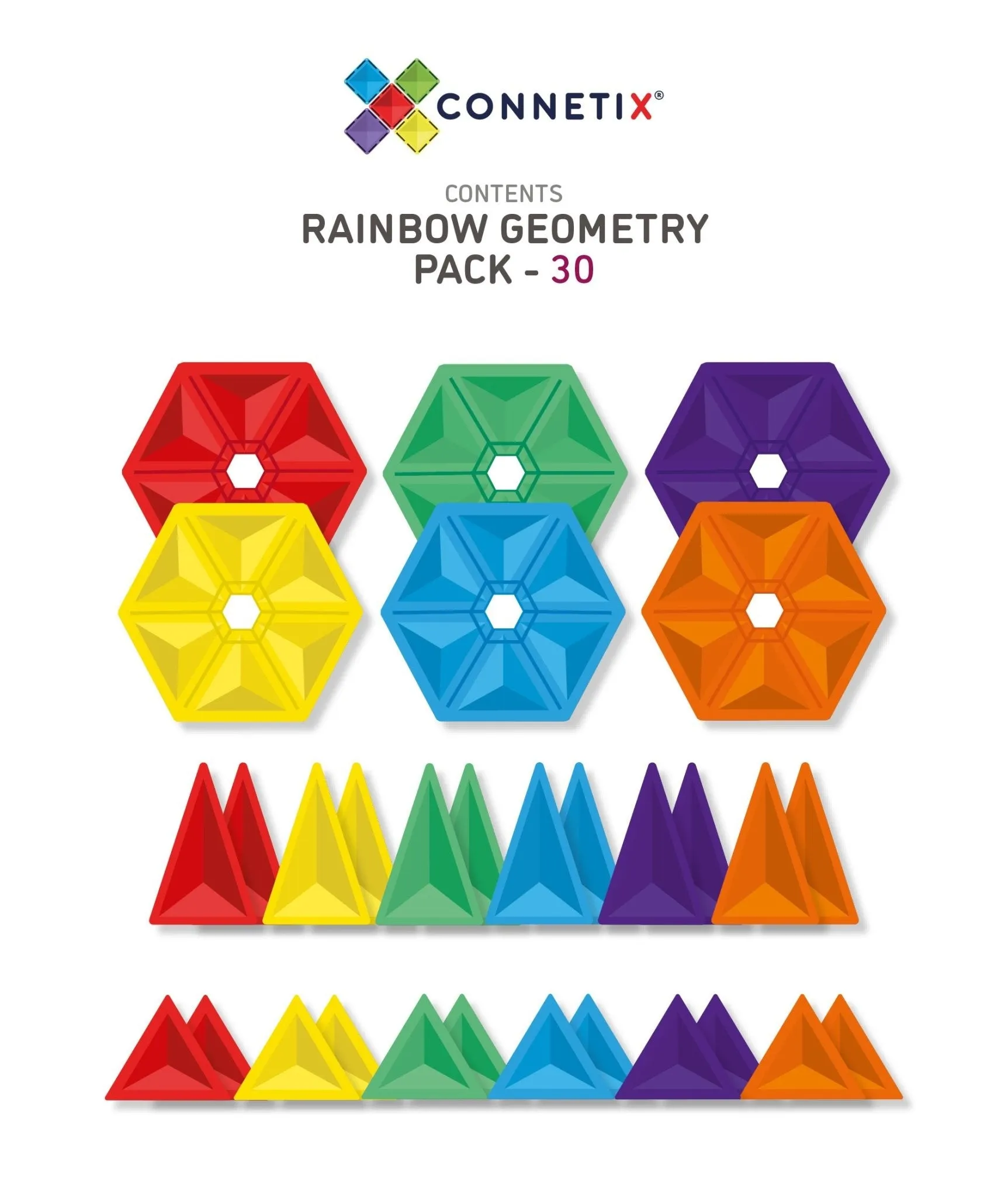 Connetix Tiles Magnetic Building Set - 30 Piece Geometry Pack Rainbow