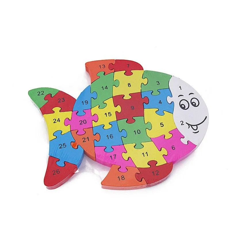 Kids Colorful Animal Building Puzzle Wooden Toys Letters Number Jigsaw Early Learning Educational Toys For Children