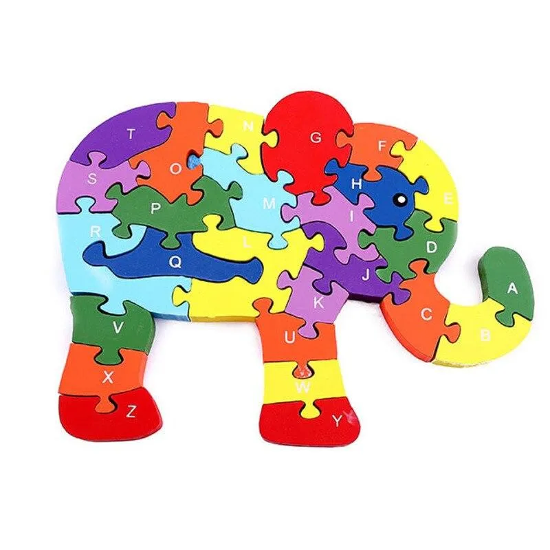 Kids Colorful Animal Building Puzzle Wooden Toys Letters Number Jigsaw Early Learning Educational Toys For Children