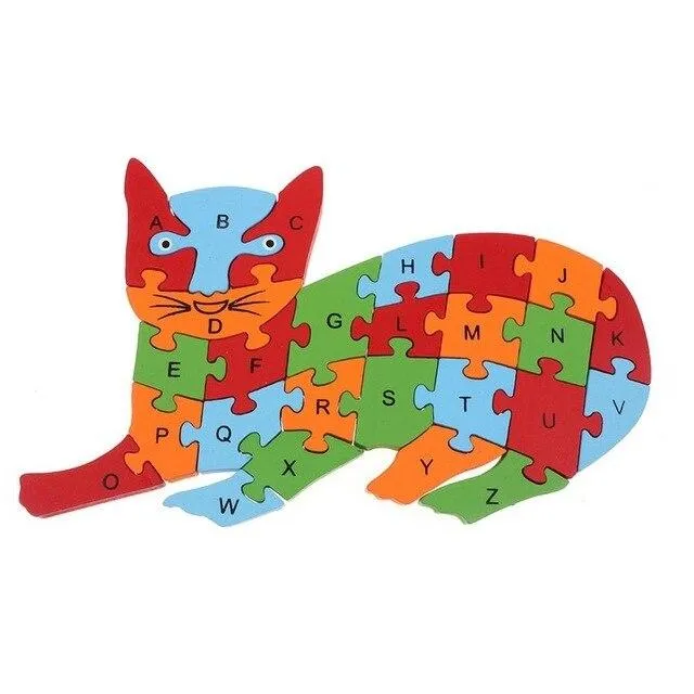 Kids Colorful Animal Building Puzzle Wooden Toys Letters Number Jigsaw Early Learning Educational Toys For Children