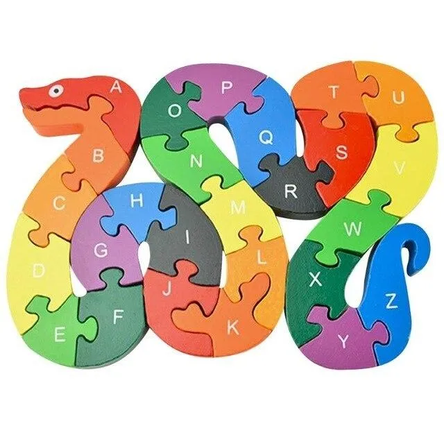 Kids Colorful Animal Building Puzzle Wooden Toys Letters Number Jigsaw Early Learning Educational Toys For Children