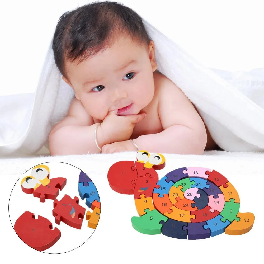 Kids Colorful Animal Building Puzzle Wooden Toys Letters Number Jigsaw Early Learning Educational Toys For Children