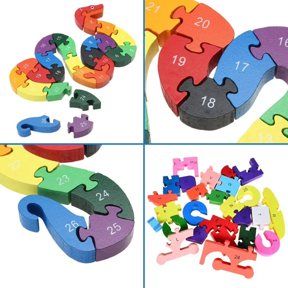 Kids Colorful Animal Building Puzzle Wooden Toys Letters Number Jigsaw Early Learning Educational Toys For Children