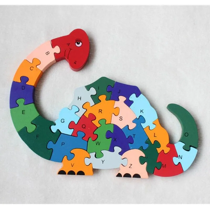 Kids Colorful Animal Building Puzzle Wooden Toys Letters Number Jigsaw Early Learning Educational Toys For Children