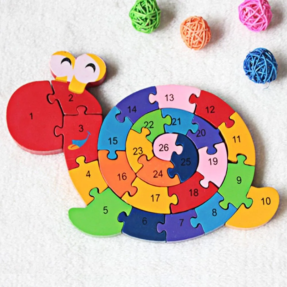 Kids Colorful Animal Building Puzzle Wooden Toys Letters Number Jigsaw Early Learning Educational Toys For Children