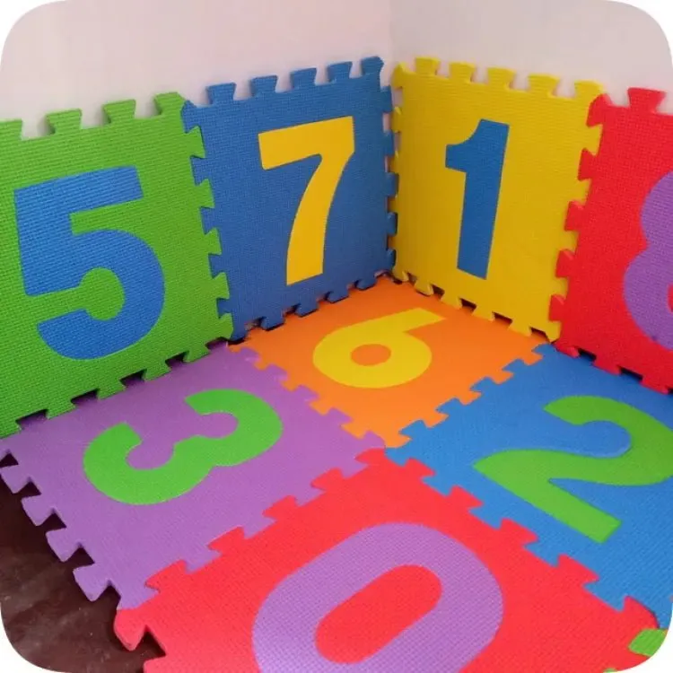 Kids Playing Foam Mat of Number Puzzle Pieces