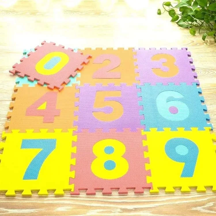 Kids Playing Foam Mat of Number Puzzle Pieces