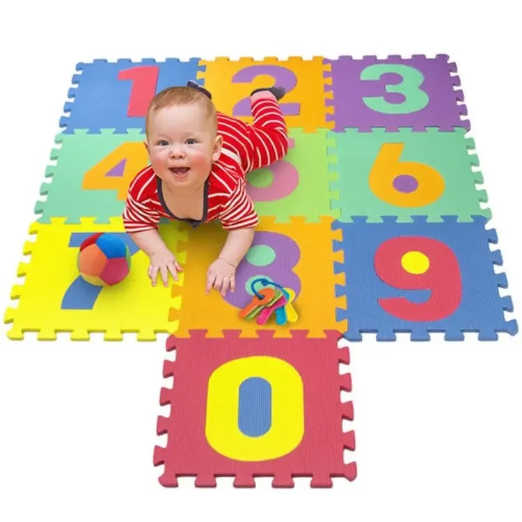 Kids Playing Foam Mat of Number Puzzle Pieces