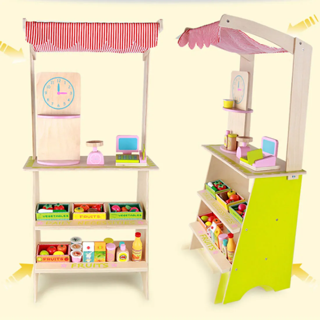 Kids Wooden Toy Pretend Play Marketplace Stand Fruit Veg Shop Stall Supermarket