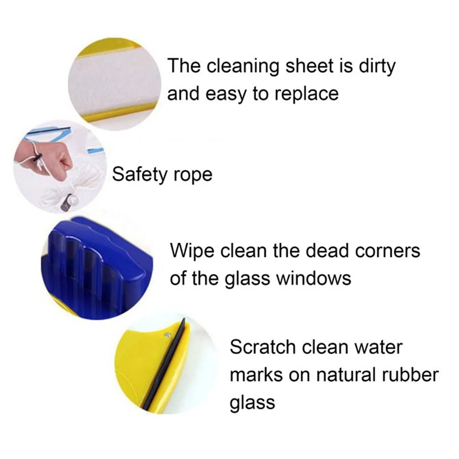 Magnetic Glass Cleaner (1 Pc): Square, Double-Sided Wiper, 2 Extra Pads