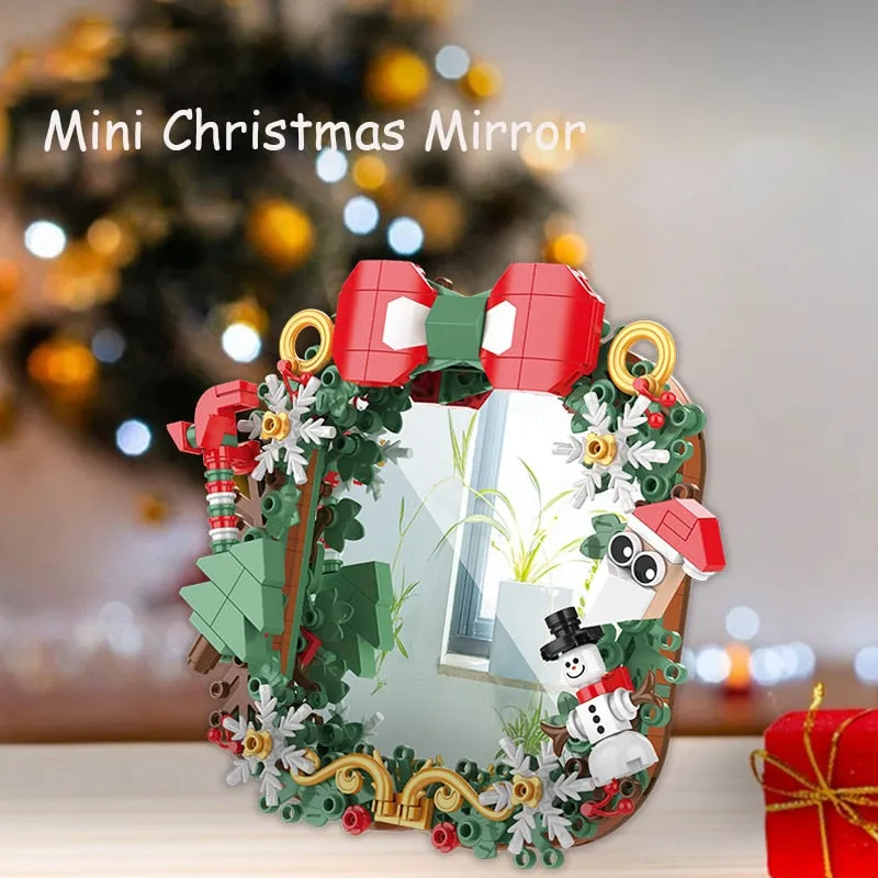 MOC Creative Christmas Fun Desk Mirror Bricks Santa Claus Gingerbread House Sets Building Block Decoration Toys Kids Boys Gifts