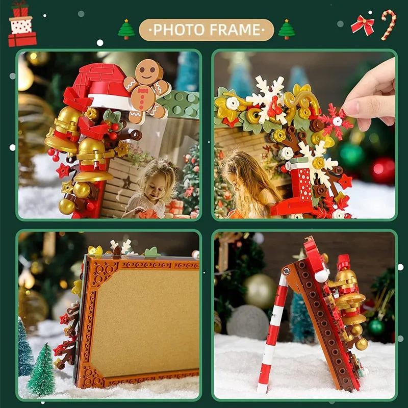 MOC Creative Christmas Fun Desk Mirror Bricks Santa Claus Gingerbread House Sets Building Block Decoration Toys Kids Boys Gifts