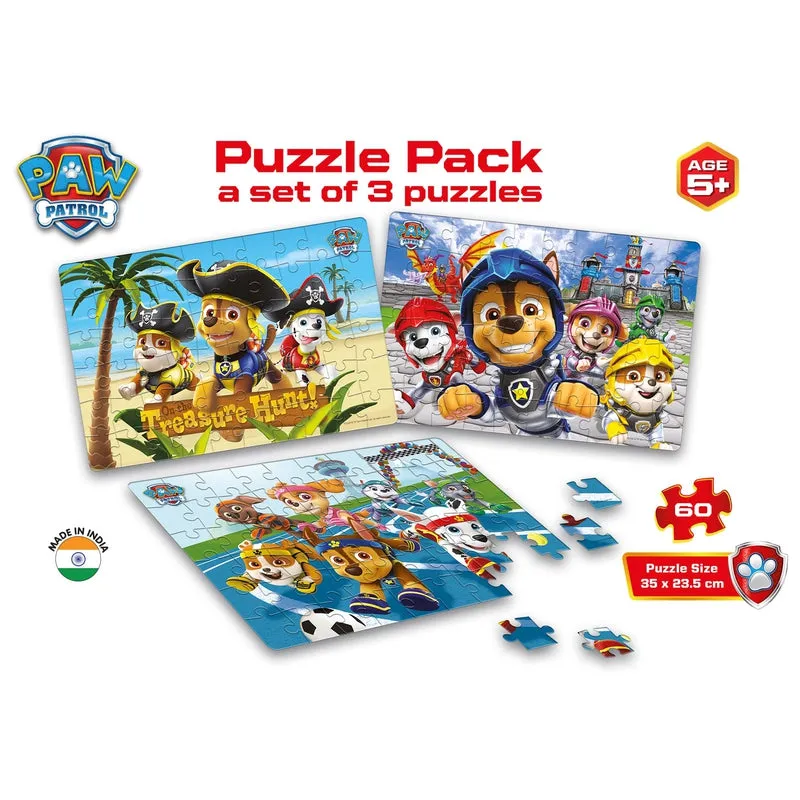 Paw Patrol Puzzle Pack - A Set of 3 Puzzles - 60 Pieces each