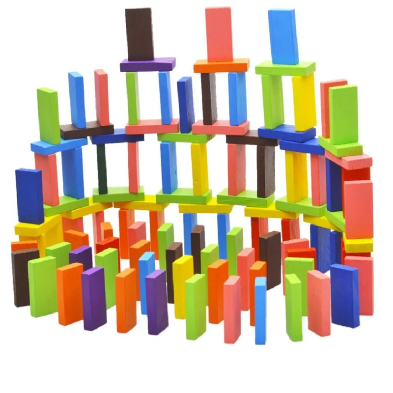 Super Domino Blocks, 12 Colors Bulk Wooden Dominoes - Building Block Tile Game (840 Pieces)