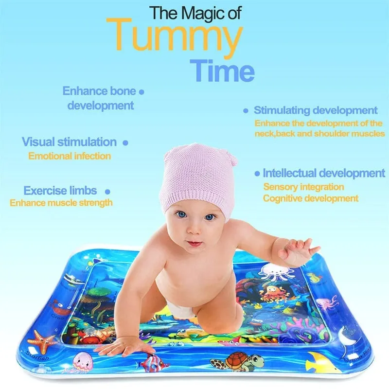 Tummy Time Baby Water Play Mat For Babies Non-Toxic Plastic 2 Leak-proof Nozzles for Water & Air Filling