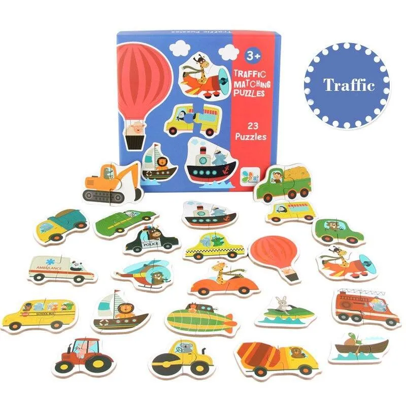 Wooden Montessori Toys Matching Puzzle Games Early Learning Card Jigsaw   for Children Kids Educational  Gift Boy